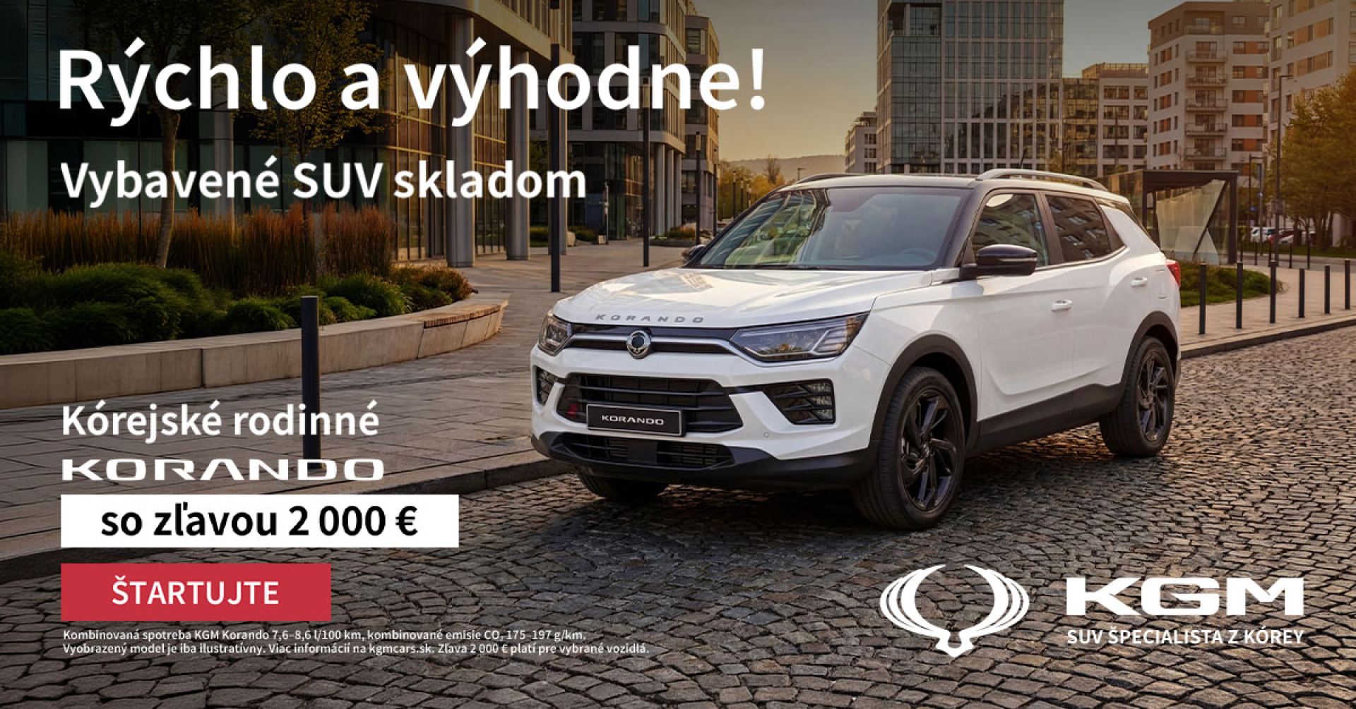 Najpredávanejšie KGM Korando teraz s cenovým zvýhodnením 2000€. Akcia platí do 30. 4. 2026 alebo do vypredania zásob.